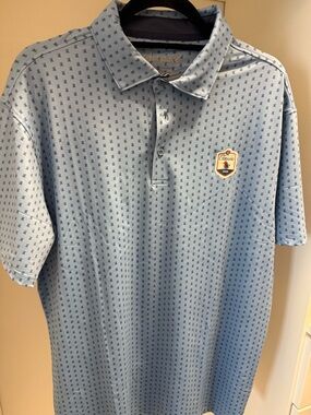 Light Blue Micro-Print Barstool Polo with Chest Crest - Classic